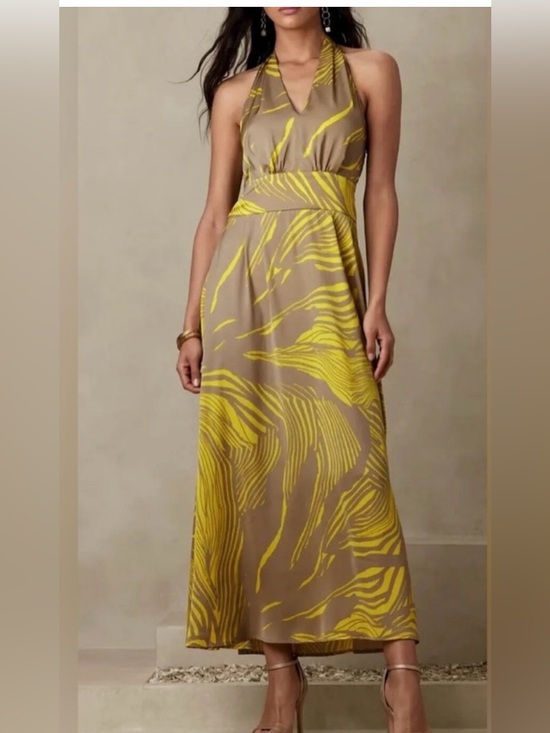 Banana Republic Dresses & Skirts - Banana Republic Yellow Patterned Taupe Maxi Dress - Women's Summer Dress